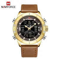 NAVIFORCE NF9153 Watches for Men Dual Display Digital Alarm Clock Fashion Leather Sport Waterproof Wristwatch